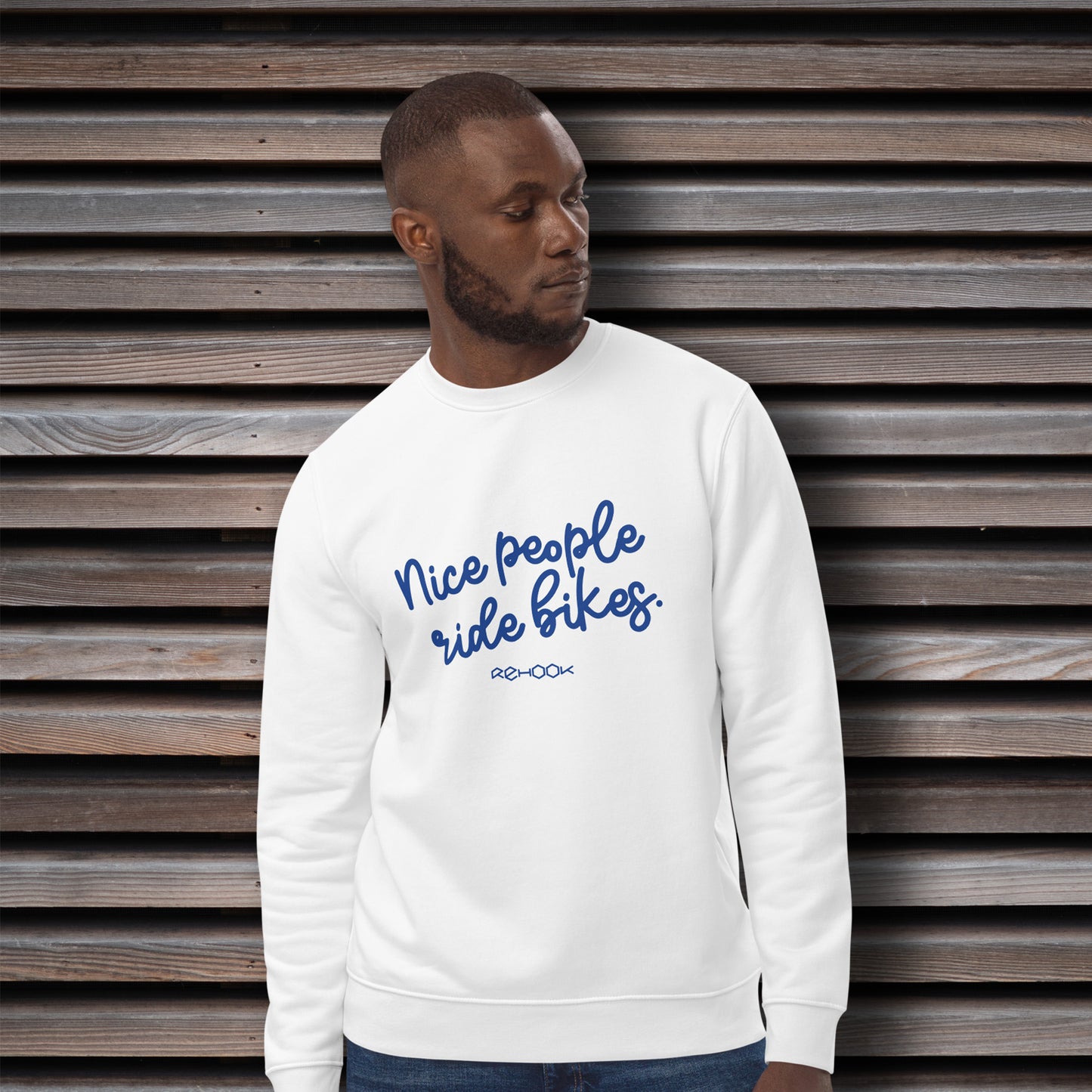 Rehook Nice People Ride Bikes Men's Post-Ride Sweatshirt - White