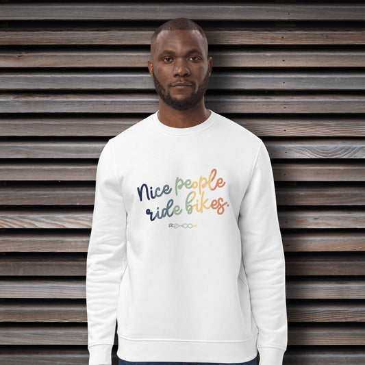 Rehook Nice People Ride Bikes Pastel Men's Post-Ride Sweatshirt - White