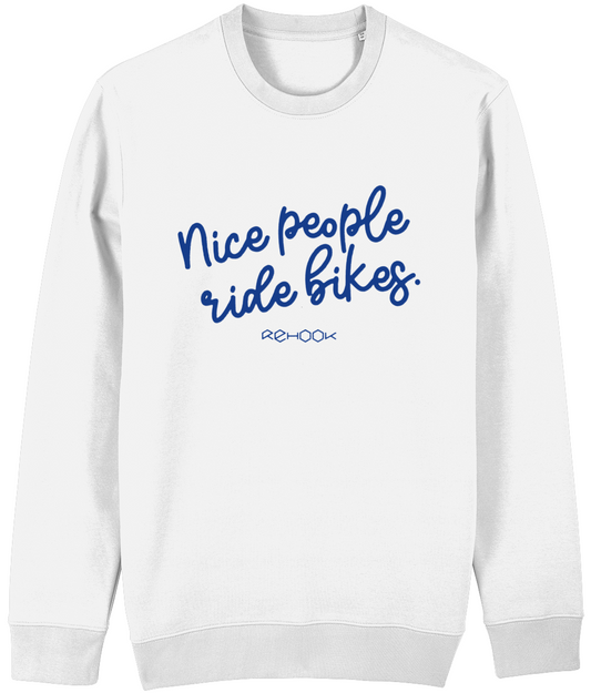 Rehook Nice People Ride Bikes Men's Post-Ride Sweatshirt - White