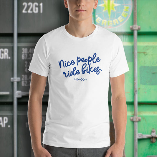Rehook Nice People Ride Bikes Men's Tee - White