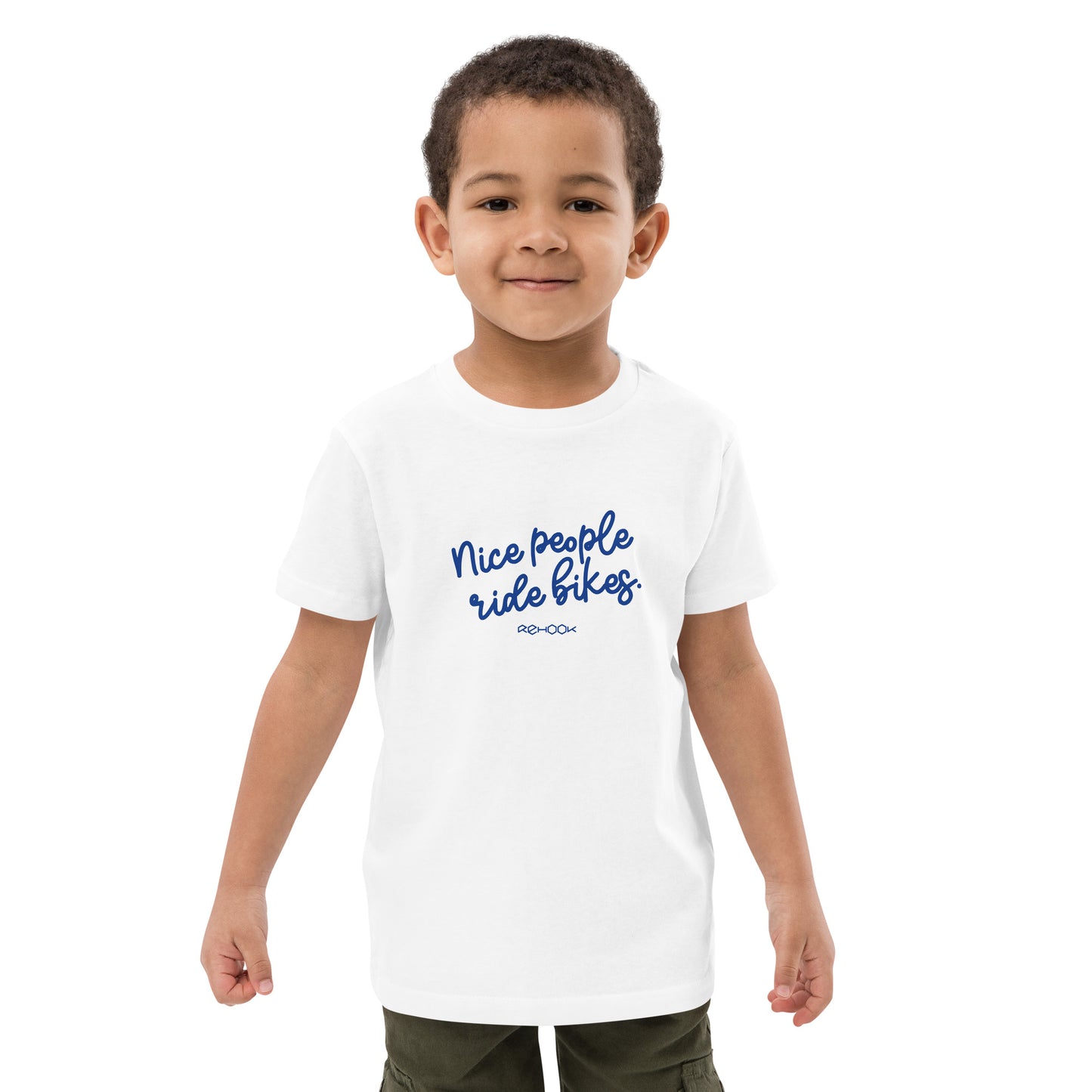 Rehook Nice People Ride Bikes Kids Unisex Tee - White