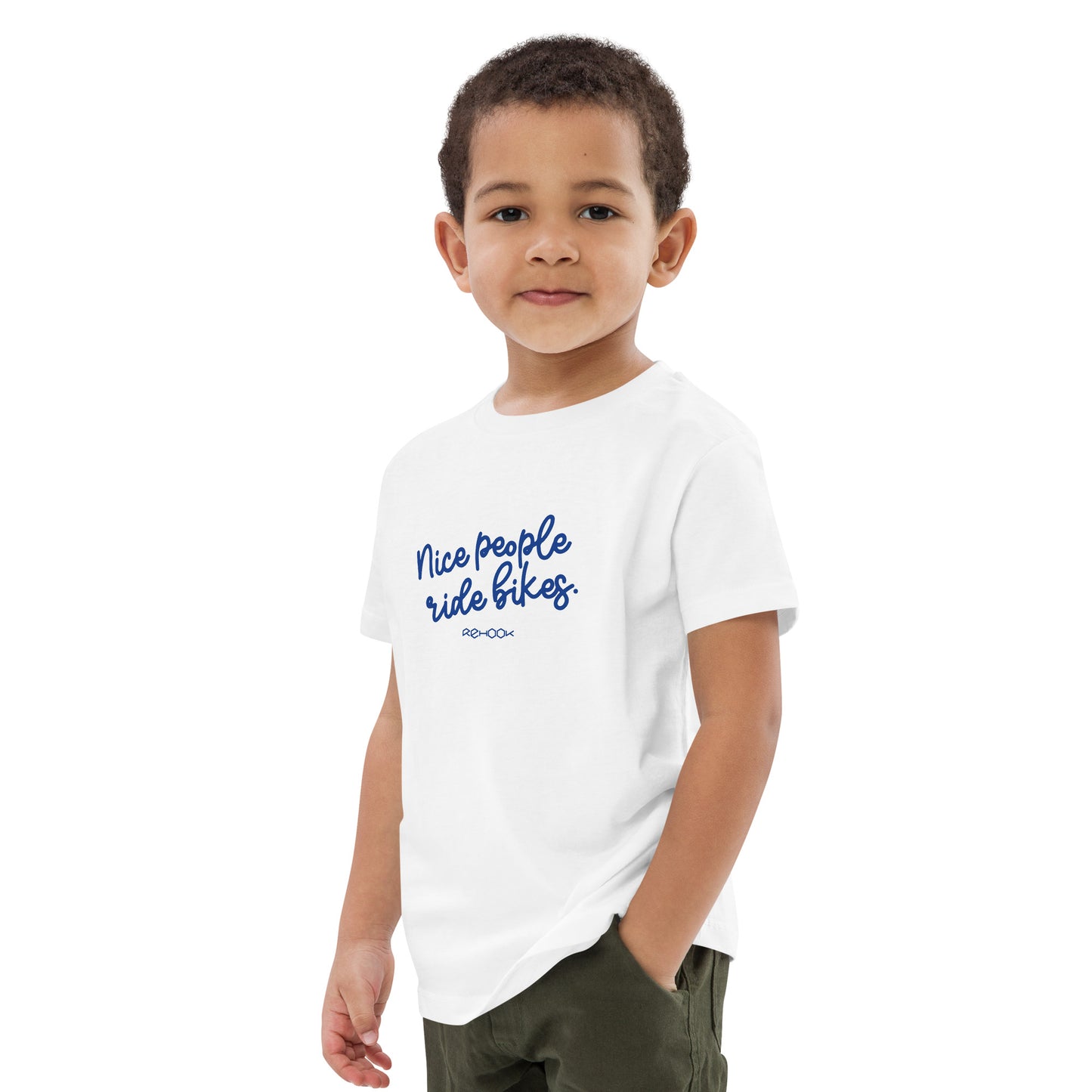 Rehook Nice People Ride Bikes Kids Unisex Tee - White