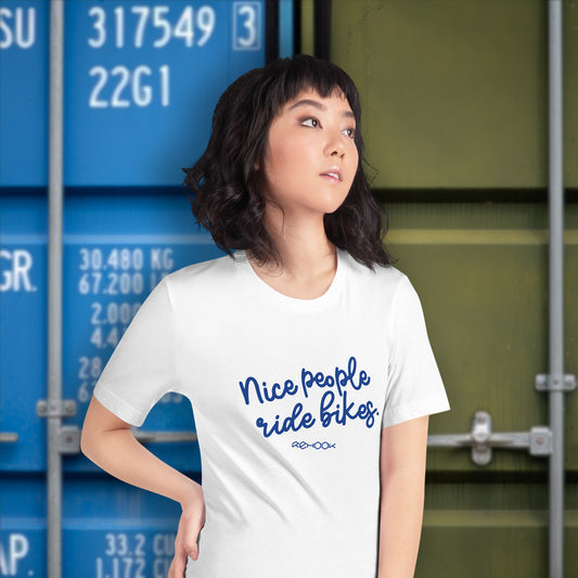 Rehook Nice People Ride Bikes Women's Tee - White
